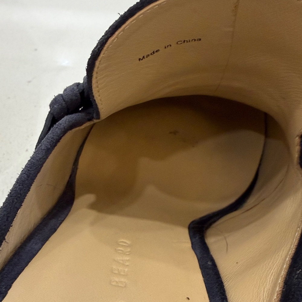 Veronica Beard Navy Suede Mules with Gold Accents - Picture 10 of 11